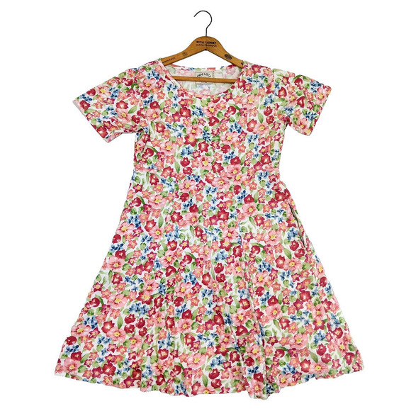 Vintage 90s Floral Print Baby Doll Dress Size M L Short Sleeve Pockets Grunge - Picture 1 of 7